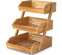 Calm Cozy Support de Corbeille à Fruits en Bois à 3 étages, Support à Panier de Fruits Rangement en Bois pour Les légumes pour Plan de Travail de Cuisine pour Fruits, Légumes, Pain, collations