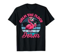 Calm The Flock Down Flamingo Rose Plage Hawaï Fête d'été T-Shirt