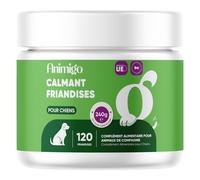 Calmant Chien - 120 Friandises pour Chiens - avec Ashwagandha, Mélisse, L-Taurine, Passiflore, Vitamine B1 et Magnésium - Calmant Friandises Polyvalentes - pour Toutes Les Tailles et Races - Animigo