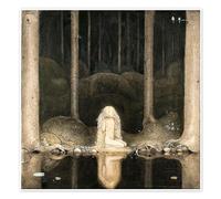 Calme, la princesse Linaigrette est assise et fixe l'eau Poster de John Bauer 30 x 30 cm Tableaux Décoration murale