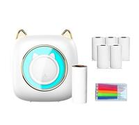 CalmGeek Mini imprimante thermique portable sans fil Connexion BT 203 DPI pour étiquettes d'images, bricolage, liste de menos, notes, journal, reçus, autocollant instantané avec 6 rouleaux de PA