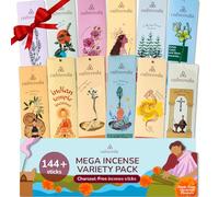 CALMVEDA Bâtons d'encens naturels Mega - Lot varié (144 bâtons d'encens en vrac, 12 arômes) Sans charbon, fabriqué à partir de fleurs recy s | Bâtons d'encens biologiques non toxiques (Combustion