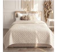 CalmyHOME Couvre-lit 200 x 220 cm crème - Jeté de lit - Jeté de canapé - Couverture de canapé - Couverture de lit XXL - Couvre-lit matelassé