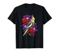 Calopsitte avec Roses Rouges et clématites Violettes T-Shirt
