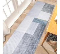 Calore Tapis de Cuisine antidérapant Lavable Tapis Cuisine Long Doux Gris Tapis Cuisine Devant evier pour Chambre à Coucher couloirs Salon Cuisine (Gris/Bleu/Or, 80 x 250 cm)
