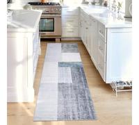 Calore Tapis de Cuisine antidérapant Lavable Tapis Cuisine Long Doux Gris Tapis Cuisine Devant evier pour Chambre à Coucher couloirs Salon Cuisine (Gris/Bleu/Or, 60 x 180 cm)