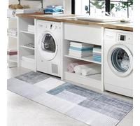 Calore Tapis de Cuisine antidérapant Lavable Tapis Cuisine Long Doux Gris Tapis Cuisine Devant evier pour Chambre à Coucher couloirs Salon Cuisine (Gris/Bleu/Or, 80 x 200 cm)