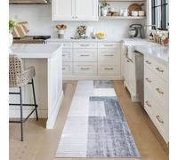 Calore Tapis de Cuisine antidérapant Lavable Tapis Cuisine Long Doux Gris Tapis Cuisine Devant evier pour Chambre à Coucher couloirs Salon Cuisine (Gris/Bleu/Or, 60 x 120 cm)