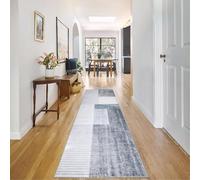 Calore Tapis de Cuisine antidérapant Lavable Tapis Cuisine Long Doux Gris Tapis Cuisine Devant evier pour Chambre à Coucher couloirs Salon Cuisine (Gris/Bleu/Or, 80 x 300 cm)