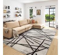 Calore Tapis Salon Beige Chambre Poils Ras Style Moderne Grand Tapis de Salon Rayé Marron (200 x 250 cm, Beige)