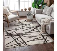 Calore Tapis Salon Beige Chambre Poils Ras Style Moderne Grand Tapis de Salon Rayé Marron (80 x 120 cm, Beige)