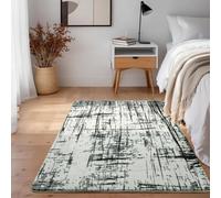 Calore Tapis Salon Chambre Grand Tapis Doux Antidérapant Moderne Tapis de Salon Rayé Poils Ras (Abstrait Gris/Blanc/Noir, 80 x 120 cm)