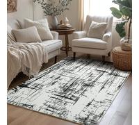 Calore Tapis Salon Chambre Grand Tapis Doux Antidérapant Moderne Tapis de Salon Rayé Poils Ras (Abstrait Gris/Blanc/Noir, 120 x 160 cm)