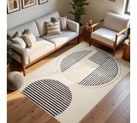 Calore Tapis Salon Lavable 120x160cm, Doux Tapis Chambre Beige Antidérapant Géométrique Grand Tapis à Poils Courts