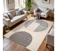 Calore Tapis Salon Lavable 160x200cm, Doux Tapis Chambre Beige Antidérapant Géométrique Grand Tapis à Poils Courts