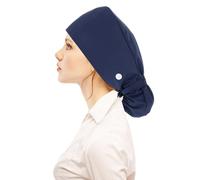 Calot Chirurgien Femme Casquette de Gommage en Coton Bleu Calot Cuisine d'Infirmière Chirurgicale Casquette de Travail Réglable Bouton Bande de Sueur Poche Queue de Cheval Chapeau Lacets Femme