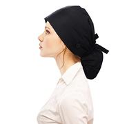 Calot Chirurgien Femme Casquette de Gommage en Coton NoirCalot Cuisine d'Infirmière Chirurgicale Casquette de Travail Réglable Bouton Bande de Sueur Poche Queue de Cheval Chapeau Lacets Femme