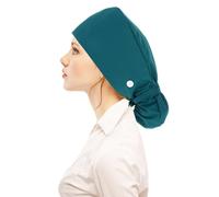 Calot Chirurgien Femme Casquette de Gommage en Coton Vert Calot Cuisine d'Infirmière Chirurgicale Casquette de Travail Réglable Bouton Bande de Sueur Poche Queue de Cheval Chapeau Lacets Femme
