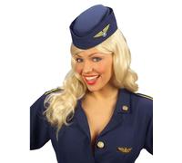 Calot Hôtesse de l'Air | Casquette d’hôtesse de l’air avec ailes dorées et étoile blanche - accessoire pour soirées à thème