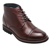 CALTO Bottes hautes à lacets en cuir de qualité pour homme - Bottes de cheville montantes invisibles pour augmenter la taille - 8 cm de plus, marron, 42.5 EU