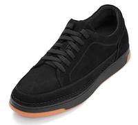 CALTO Chaussures montantes invisibles pour homme - Baskets tendance à lacets en cuir de qualité supérieure - 6,6 cm de haut, Semelle en daim noir, 40 2/3 EU