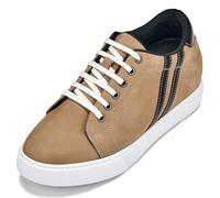 CALTO Chaussures montantes invisibles pour homme - Baskets tendance à lacets en cuir nubuck - 7,1 cm de haut, peau, 41 EU