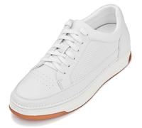 CALTO Chaussures montantes invisibles pour homme - Blanc/blanc cassé et semelle en caoutchouc - Baskets tendance à lacets en cuir de qualité supérieure - 6,6 cm de haut - Y7932 - Taille 41