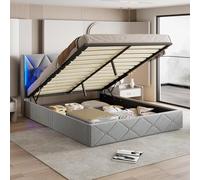 Caluself bedBeds Double Beds Upholstered Beds Bed Frame with Storage, LED on Both Sides of The headboard, Gas Strut Supports, slatted Base and Drawers, Storage Bed, Hydraulic Guest Bed 6D3e9F