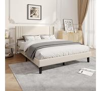 Caluself Cadre de lit en lin beige 160 × 200 cm