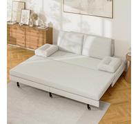 Caluself Canapé 90x200 cm en Lin Beige Extensible et Pliable pour former un Lit 180x200 cm