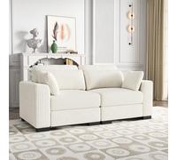 Caluself Canapé modulable 2 places en velours côtelé - Beige - Fauteuil gauche, fauteuil droit - Canapé deux places