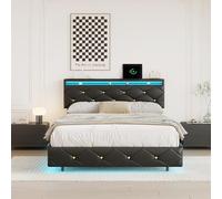 Caluself Lit capitonné - Lit double 160 x 200 cm, design multifonctionnel, lit flottant rembourré + tête de lit réglable