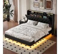 Caluself Lit double avec rangement flottant, 160 x 200 cm, en cuir PU, casque de rangement rembourré