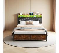 Caluself lit Double Storage LED Lighting with 4 Drawers Storage Function with USB Charging Quick Assembly PU Metal Frame Classic Adult Suitable for room8zR4jF.8wK2iR