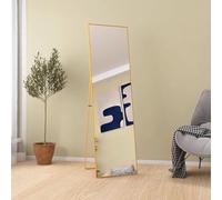 Caluself Miroir carré pleine longueur - 140 × 40 cm - Miroir sur pied - Grand miroir incurvé - Convient pour chambre à coucher, salon, couloir, dressing, magasin - Doré