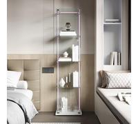 Caluself Vitrine en verre, vitrine à une porte avec quatre étages, plaque de base blanche