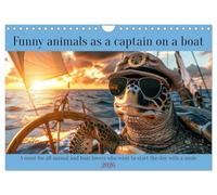 CALVENDO Calendrier mural 2026 avec animaux amusants en tant que capitaine sur un bateau (calendrier mural 2026 format A4 paysage)