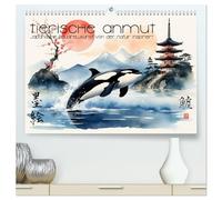 CALVENDO - Grace animale - Art aquarelle japonais inspiré de la nature (calendrier mural 2027 de qualité supérieure DIN A2 paysage) - Impression artistique brillante : représentations d'animaux