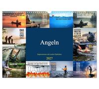 CALVENDO - Pêche - Impressions avec des dictons cool (calendrier mural 2027 DIN A3 paysage) - Calendrier mensuel : le temps de pêche est mon temps