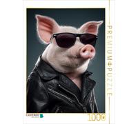 CALVENDO Puzzle A cool pig wearing a leather jacket and sunglasses poses confide
