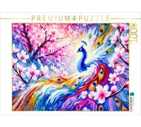 CALVENDO Puzzle Abstrakter Pfau mit Pfirsichbaum in farbenfroher Ölmalerei | 100
