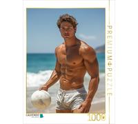 CALVENDO Puzzle Attractive man with six-pack on the beach with volleyball in hot
