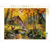 CALVENDO Puzzle Autumn cottage by the stream with maple tree and forest animals