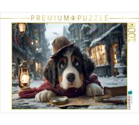 CALVENDO Puzzle Berner Sennenhund als Detektiv im verschneiten Altstadtviertel |