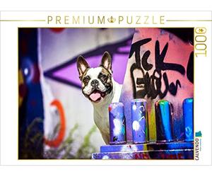 CALVENDO Puzzle Bouledogue français Assis Devant Un Mur de Graffitis 1000 Pieces 64 x 48 cm from Yvonne Janetzek