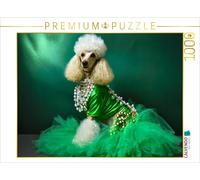 CALVENDO Puzzle Bright poodle wears elegant green evening dress with tulle and s