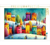 CALVENDO Puzzle Bunte Häuser leuchten in einer verschneiten Winterlandschaft | 1
