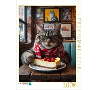 CALVENDO Puzzle Café cat with glasses and cake - funny hipster-style cat picture
