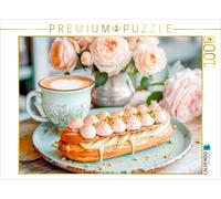 CALVENDO Puzzle Cappuccino mit Éclair und Rosen | 1000 pieces, finished size 25.
