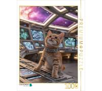 CALVENDO Puzzle Katze als Captain im Raumschiff mit Blick ins All | 1000 Teile L